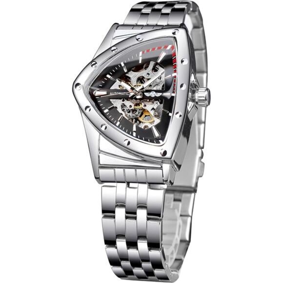 Skeleton Watches for Men, Automatic Mechanical Watch with Triangle